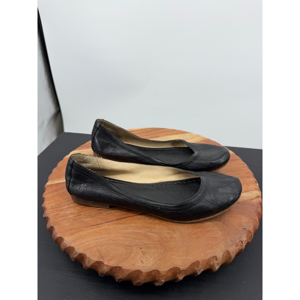 Frye Carson Ballet Flat Womens 8 Black Leather Round Toe Slip On 3472129-BLK